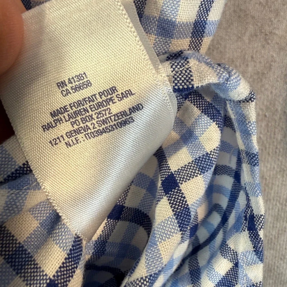 Ralph Lauren Button Down Shirt Boys M 10-12 Blue White Plaid Long Sleeve Pony